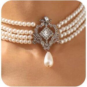 KummerSaprk Black Pearl Choker Necklace for Women, Layered Beaded Custom Jewelry